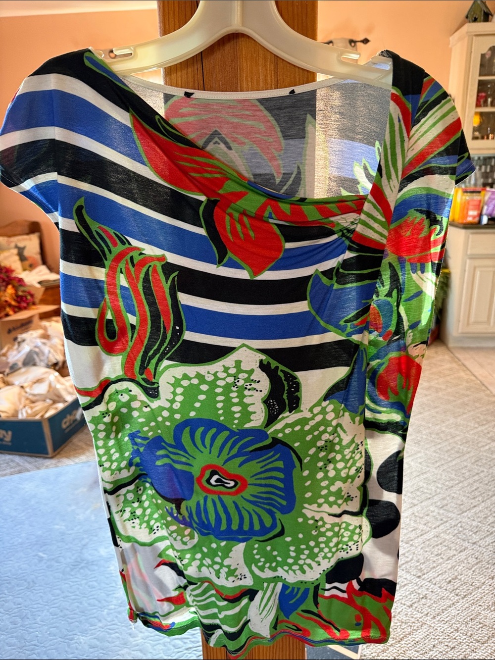Desigual Multicolor Floral & Striped Tank Top - Blue, Green, Red, Black, White